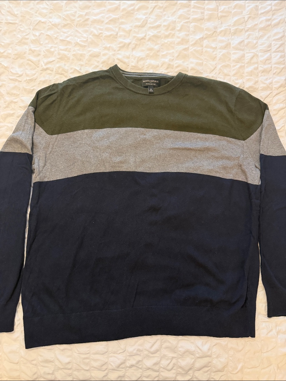 Banana Republic Olive, Gray & Navy Colorblock Crewneck Sweater